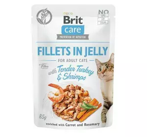 Вологий корм Brit Care Cat Pouch для котів, в желе, ніжна індички з креветками, 85 г