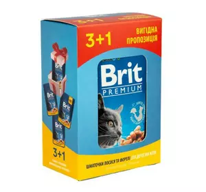 Набір паучів "3+1" для котів Brit Premium Cat pouch з лососем і фореллю, 4 х 100г