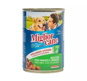 Вологий корм Migliorcane для собак, зі шматочками яловичини та овочами, 405 г