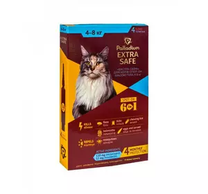Краплі Extra Safe (Екстра Сейф) від 6-ти видів паразитів для котів вагою 4-8 кг упаковка №4 піпетки Palladium