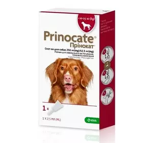 Краплі Прінокат (Prinocate) для собак від зовнішніх і внутрішніх паразитів 10 - 25 кг (1 піпетка 2,5 мл) KRKA