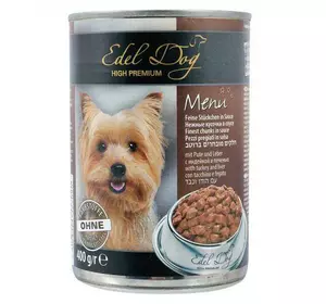 Вологий корм Edel Dog для собак, з індичкою і печінкою, 400 г