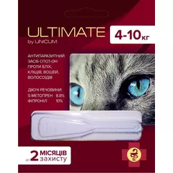 Ultimate UNICUM (Ультімейт Унікум) краплі від бліх, кліщів, вошей і волосоїдів для котів 4 - 10 кг 0,8 мл