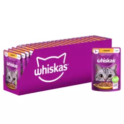 Вологий корм Whiskas (Віскас) з куркою в желе для дорослих котів 85 г (блок 28 шт)