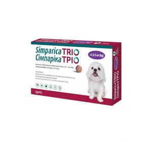 Сімпарика Тріо таблетки для собак 2,5-5 кг від бліх, кліщів і гельмінтів 1 таблетка Zoetis (термін до 06.2025 р)