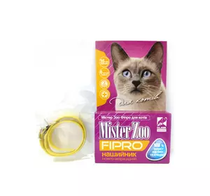 Нашийник Містер Зоо Фипро від бліх та кліщів для кішок 35 см / 12 мм (жовтий)
