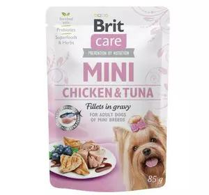 Вологий корм Brit Care Mini для собак, з філе курки та тунця в соусі, 85 г
