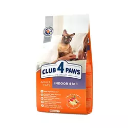 Повнораціонний сухий корм для дорослих кішок CLUB 4 PAWS (Клуб 4 Лапи) Преміум для кішок, що живуть в приміщенні 4в1, 900 г