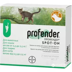 Профендер краплі на холку від глистів для кішок 0.5 - 2.5 кг (1 піпетка 0.35 мл), Bayer