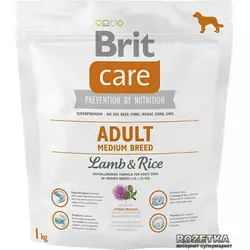 Сухий корм для дорослих собак середніх порід Бріт Brit Care Adult Medium Breed Lamb & Rice, 1 кг