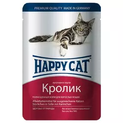 Консервований (вологий) корм Happy Cat із кроликом для кішок (шматочки в соусі), 100 г