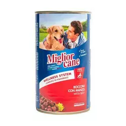 Вологий корм Migliorcane для собак, зі шматочками яловичини, 1250 г