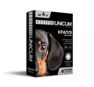 Краплі Unicum premium (Унікум Преміум) від бліх та кліщів для собак вагою до 4 кг (упаковка 3 піпетки)