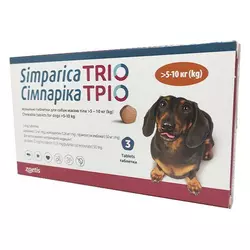 Сімпарика Тріо таблетки для собак 5-10 кг від бліх, кліщів і гельмінтів 1 таблетка Zoetis (термін до 06.2025 р)
