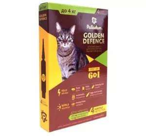 Краплі на холку Golden Defence (Голден дефенс) №1 піпетка від паразитів для котів вагою до 4 кг Palladium