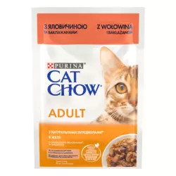 Вологий корм Cat Chow Adult для дорослих кішок з яловичиною та баклажанами, ніжні шматочки в желе, 85 г