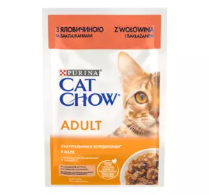 Вологий корм Cat Chow Adult для дорослих кішок з яловичиною та баклажанами, ніжні шматочки в желе, 85 г