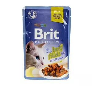 Вологий корм Brit Premium Cat Pouch для котів, філе яловичини в желе, 85 г
