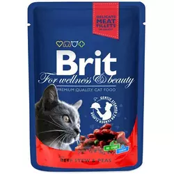 Brit Premium Cat (пауч) Шматочки в соусі з ЯЛОВИЧИНОЮ та ГОРОШКОМ для кішок / 100 гр