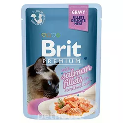 Повноцінний вологий корм Бріт Brit Premium Філе лосося в соусі для стерилізованих котів 85 г