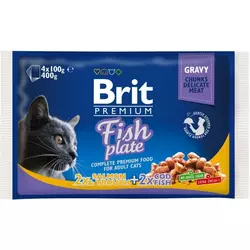 Корм Brit Влажный корм для кошек Brit Premium Cat pouch Рыбная тарелка в желе 4x100 г