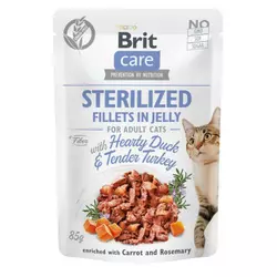 Вологий корм для котів Бріт Brit Care Cat pouch для стерилізованих 85 г (качка та індичка в желе)