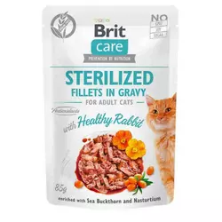 Вологий корм для котів Бріт Brit Care Cat pouch для стерилізованих 85 г (кролик у соусі)