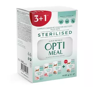 Набір вологого корму Оптіміл Optimeal Adult Cats Sterirlised Multi Taste для стерелізованих котів з різними смаками (4шт) Набір вологого корму Оптіміл Optimeal Adult Cats Sterirlised Multi Taste для стерелізованих котів з різними смаками (4шт)