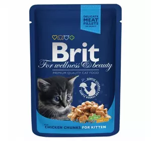 Вологий корм Бріт Brit Premium для кошенят 100 г з куркою