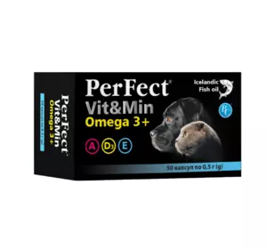Добавка PerFect для собак та котів Vit&Min Omega 3 + (50 капсул по 0.5 г), Витсинтез