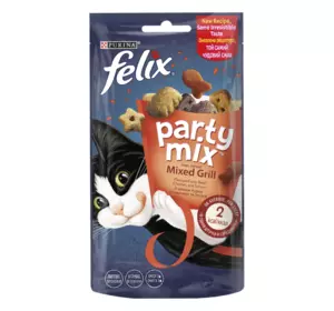 Ласощі для дорослих котів Felix (Фелікс) Party Mix Гриль Мікс (курка, яловичина, лосось), 60 г Ласощі для дорослих котів Felix (Фелікс) Party Mix Гриль Мікс (курка, яловичина, лосось), 60 г