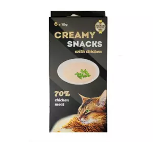 Ласощі Creamy Snacks (Кремі Снекс) для кішок, крем зі смаком курки (в стиках), 6 х 10 г Ласощі Creamy Snacks (Кремі Снекс) для кішок, крем зі смаком курки (в стиках), 6 х 10 г