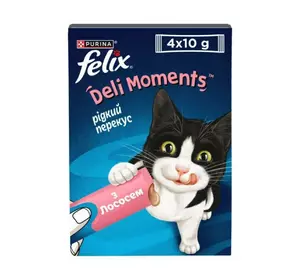 Ласощі для котів Фелікс Felix Deli Moments крем снеки зі смаком лосося 4 шт х 10 г Ласощі для котів Фелікс Felix Deli Moments крем снеки зі смаком лосося 4 шт х 10 г