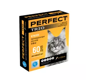 Краплі протипаразитарні PerFect TRIO для кішок від 4 до 10 кг упаковка №3 піпетки по 0.8 мл Ветсинтез
