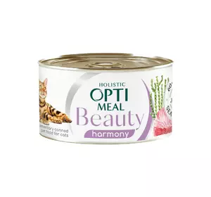 Консерва для дорослих кішок Optimeal Beauty (Оптіміл) з тунцем і морськими водоростями в желе із заспокійливим ефектом, 70 г Консерва для дорослих кішок Optimeal Beauty (Оптіміл) з тунцем і морськими водоростями в желе із заспокійливим ефектом, 70 г