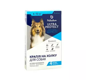 Краплі на холку Ultra Protect (Ультра протект) від бліх та кліщів для собак вагою 4-10 кг Краплі на холку Ultra Protect (Ультра протект) від бліх та кліщів для собак вагою 4-10 кг