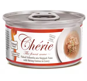 Вологий корм Cherie Signature Gravy Mix Tuna & Shrimp для котів зі шматочками тунця та креветок у соусі, 80 г Вологий корм Cherie Signature Gravy Mix Tuna & Shrimp для котів зі шматочками тунця та креветок у соусі, 80 г