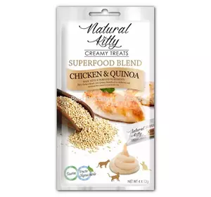 Крем-снек для котів Natural Kitty Creamy Treats Chicken with Quinoa зі смаком курки і кіноа 4х12г Крем-снек для котів Natural Kitty Creamy Treats Chicken with Quinoa зі смаком курки і кіноа 4х12г
