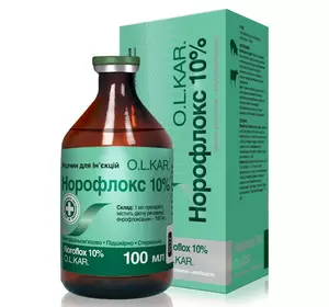 Норофлокс 10% 100 мл розчин для ін'єкцій O.L.KAR Норофлокс 10% 100 мл розчин для ін'єкцій O.L.KAR