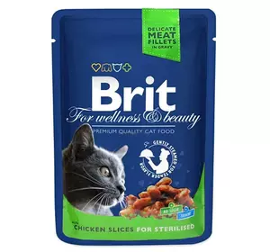 Brit Premium Cat (пауч) Шматочки в соусі з КУРКОЮ для стерилізованих кішок / 100 гр