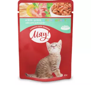 Збалансований вологий корм Мяу! для кошенят, 85 г Збалансований вологий корм Мяу! для кошенят, 85 г