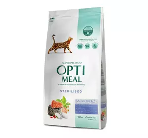 Сухий корм для стерилізованих/кастрованих котів Оптиміл Optimeal з лососем, 10 кг Сухий корм для стерилізованих/кастрованих котів Оптиміл Optimeal з лососем, 10 кг