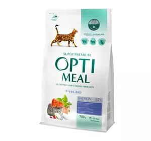 Сухий корм для стерилізованих/кастрованих котів Оптиміл Optimeal з лососем, 700 г Сухий корм для стерилізованих/кастрованих котів Оптиміл Optimeal з лососем, 700 г
