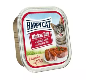 Повноцінний консервований корм Happy Cat Duo Geflugel&Rind з птицею та яловичиною для кішок, 100 г Повноцінний консервований корм Happy Cat Duo Geflugel&Rind з птицею та яловичиною для кішок, 100 г
