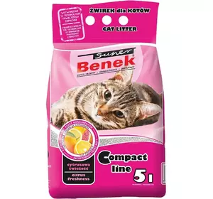 Наповнювач бентонітовий Супер Бенек Super Benek Compact Citrus для котячих туалетів цитрус (дрібний), 5 л Наповнювач бентонітовий Супер Бенек Super Benek Compact Citrus для котячих туалетів цитрус (дрібний), 5 л