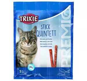 Ласощі палички для кішок Trixie TX-42725 Premio Stick Quintett з лососем та фореллю 5 шт х 5 г Ласощі палички для кішок Trixie TX-42725 Premio Stick Quintett з лососем та фореллю 5 шт х 5 г