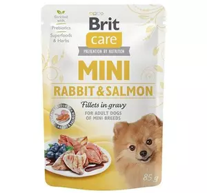 Вологий корм Бріт Brit Care Mini pouch для собак філе кролика і лосося в соусі 85 г