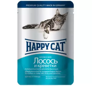 Вологий корм Happy Cat Btl Lachs Garnelen Gelee з лососем та криветкою для кішок, 100 г