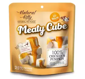Ласощі для котів та собак Natural Kitty Meaty Cube у вигляді кубиків курка у гарбузовому соусі 60 г Ласощі для котів та собак Natural Kitty Meaty Cube у вигляді кубиків курка у гарбузовому соусі 60 г