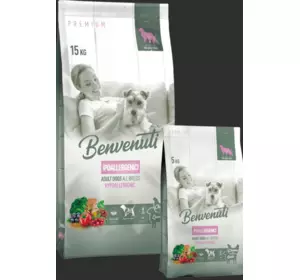 Сухий гіпоалергенний корм Бенвенуті Benvenuti Hypoallergenic 15 кг для дорослих собак усіх порід з куркою та бараниною Сухий гіпоалергенний корм Бенвенуті Benvenuti Hypoallergenic 15 кг для дорослих собак усіх порід з куркою та бараниною
